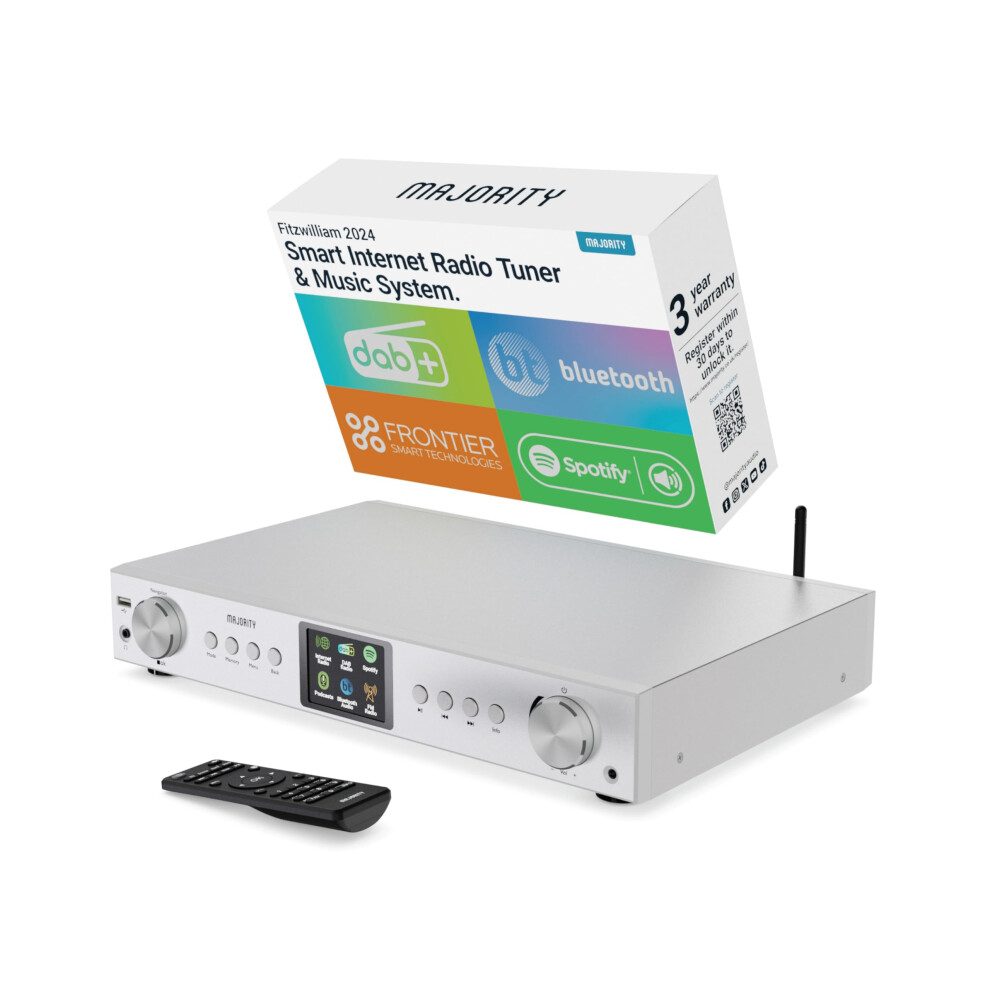 Bluetooth Internet Radio with DAB+ | Digital Tuner for Hifi Stack | FM, Spotify Connect, Podcasts | 90+ Presets, Colour LED Display | USB, AUX, RCA |