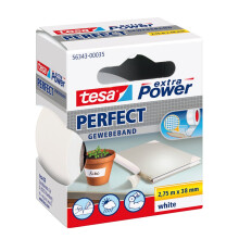 tesa Extra Power Perfect Cloth Tape - Fabric-Reinforced Repairing Tape for Crafting, Repairing, Fastening, Reinforcing and Labelling - White - 2.75 m