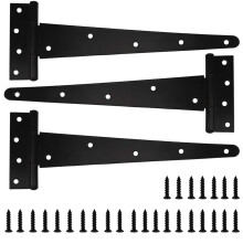 Heavy Duty T-Hinges 16 Inch (400mm) Tee Hinge for Wooden Door Gate, Black, 3 Pack, Matching Screws Included