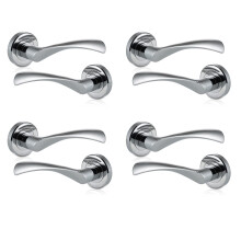 4 Pack Door Handle on Rose, Warped Lever Door Handles in Polished Chrome Finish, Internal Lever Handle, Used as Internal Door Handles with a Standard