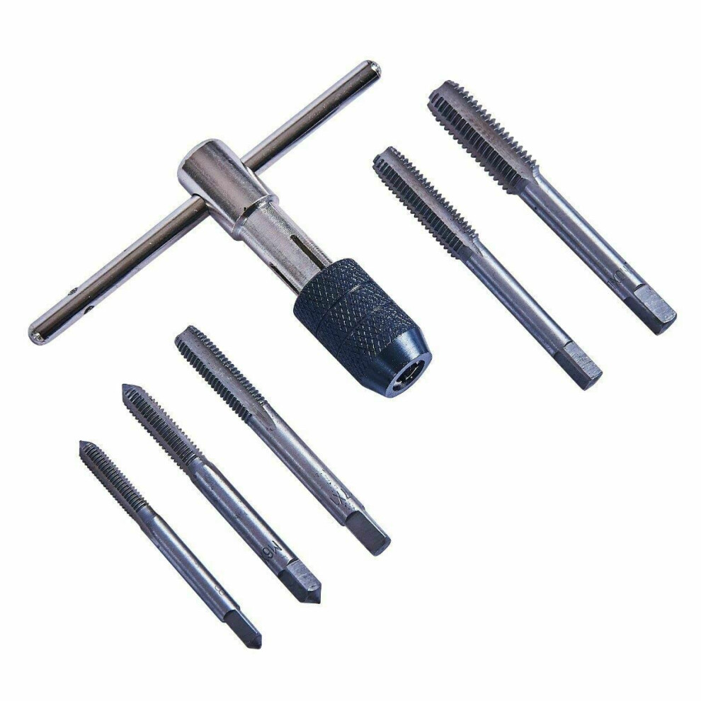 6Pc Tap Wrench & Chuck Set Tool Steel T-Handle Metric M6 M7 M8 M10 M12 And Die 7426105936953