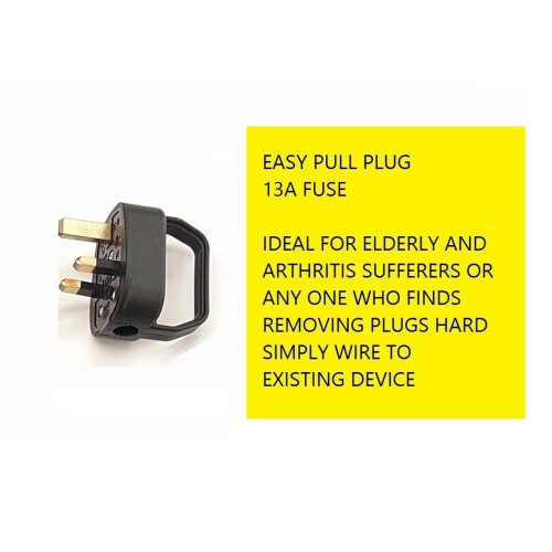 Mr. Gadget's Solutions UK Mains Easy Pull Grip Handle Plug Switch 13A Fused Re-wireable – Mobility/Arthritis/Disability/Weak Grip/Elderly - Black 1