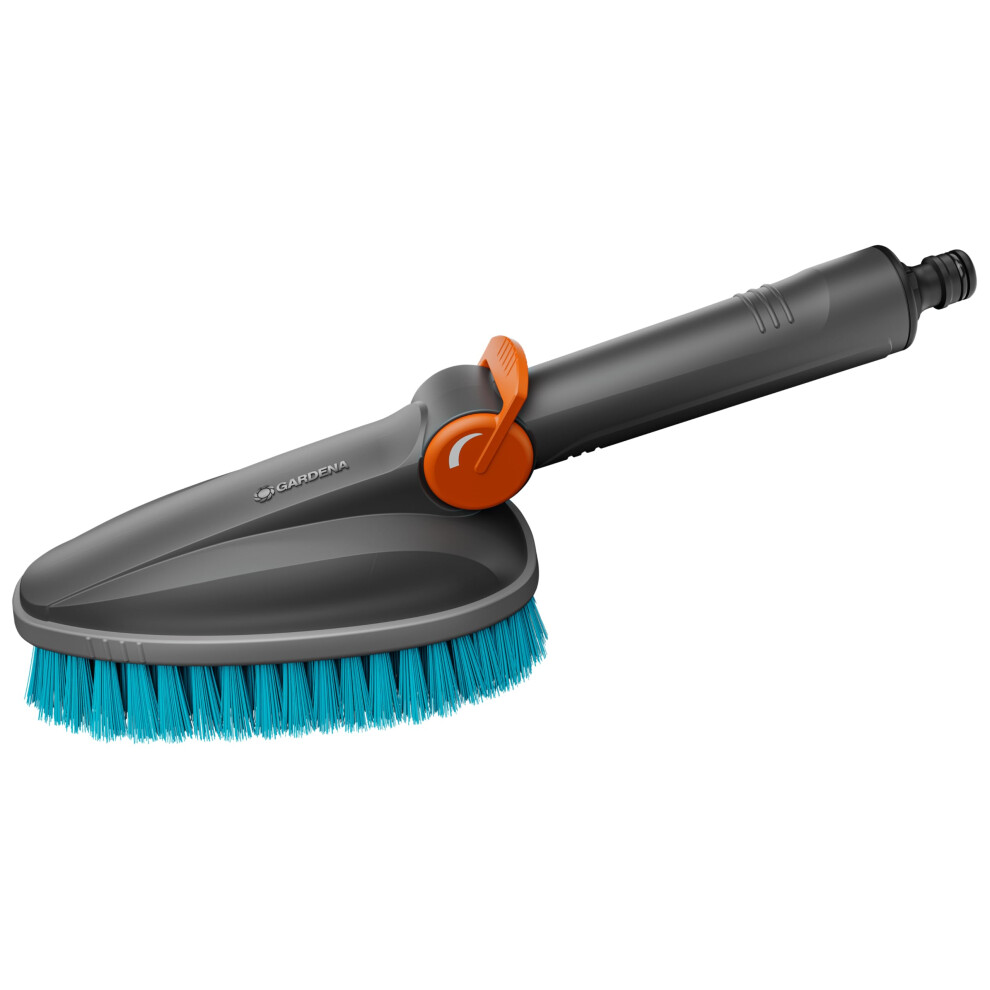 Gardena Cleansystem Hand-Held Brush M Hard: Scrubber With Hose Connection, For Smaller, Non-Sensitive Surfaces. Practical One-Handed Operation, With