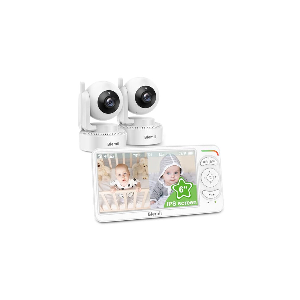 Baby Monitor, Video Baby Monitor With 2 Cameras And Audio, 6 Ips Large Split Screen Remote Pan/Tilt/Zoom Baby Monitor, Video Monitor Cameras With Blemil