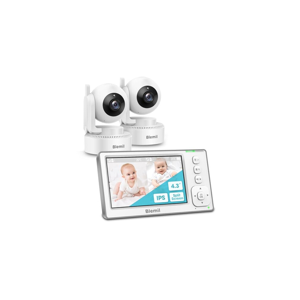 Upgrade Baby Monitor With 29-Hour Battery, 4.3'' Ips Split-Screen Video Baby Monitor With Two Cameras And Audio, Remote Pan/Tilt/Zoom, Two-Way Talk, Blemil
