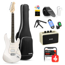 Electric Guitar Kit, Full Size 39 Inch Solid Body E Guitar Set with Amplifier, Bag, Capo, Strap, String, Tuner, Cable and Picks (Polar White)