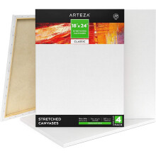 Stretched Art Canvas, Pack of 4, 45.7 x 61 cm, 8 oz Gesso Primed, 100% Cotton White Blank Canvases for Acrylic Painting and Pouring