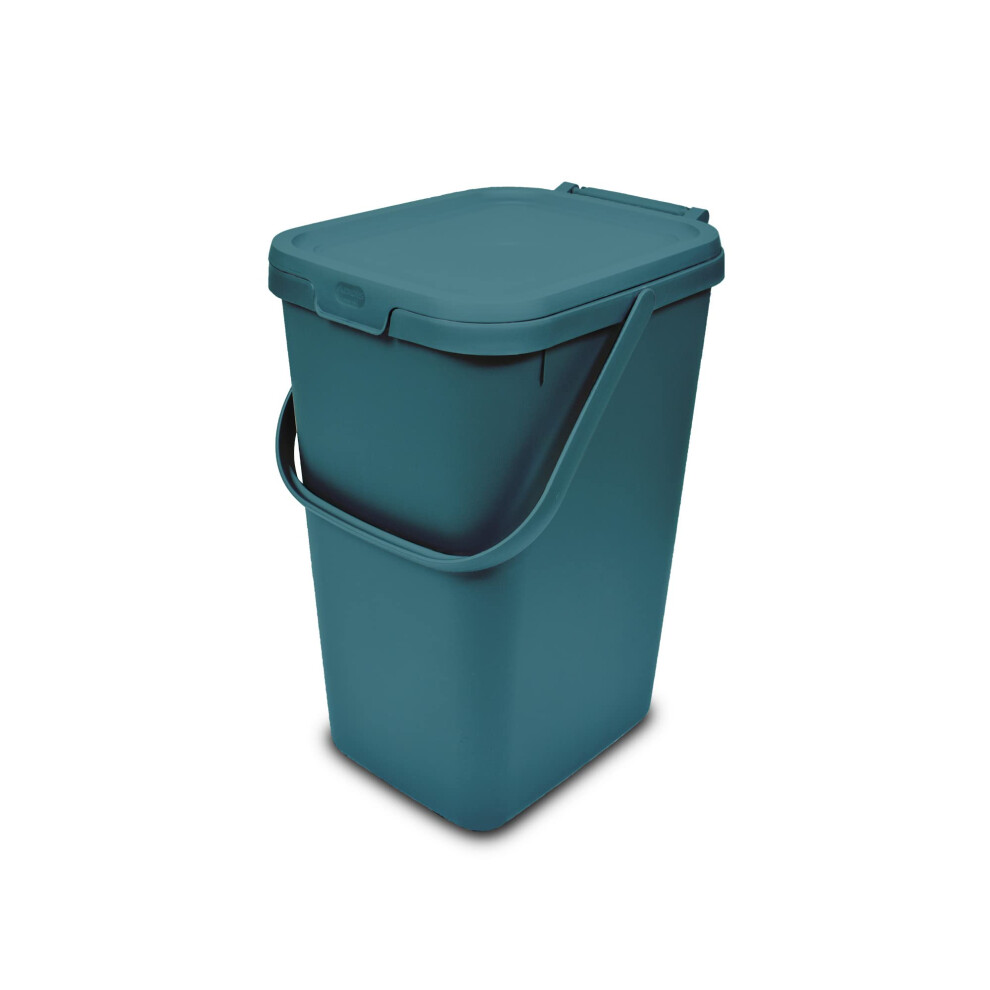 519354 Kitchen Recycling & General Storage bin 18 litres Stackable Food Waste Organiser Caddy with Clip lock lid & carrying Handle, Deep Teal Green