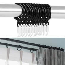 Curtain Rings, 24 Set Black Metal Curtain Hoops and Hooks, Drape Sliding Curtains Hanging Rings for Pole Rod, 30 mm Internal Diameter
