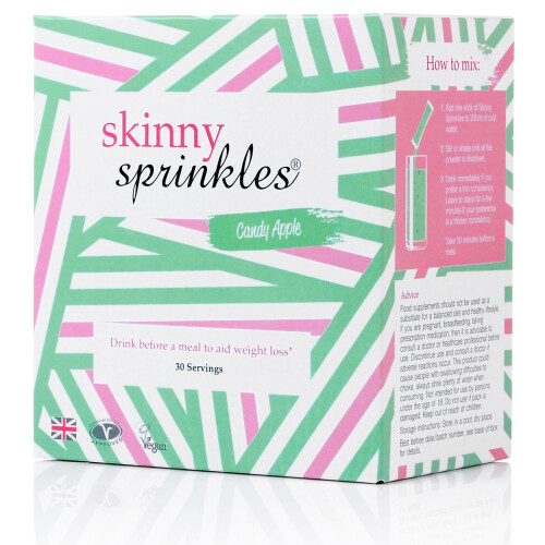 Skinny Sprinkles, 30 Servings - Weight Management Drink with Glucomannan - Vegan, Vegetarian Society Approved - Made in The UK - Candy Apple