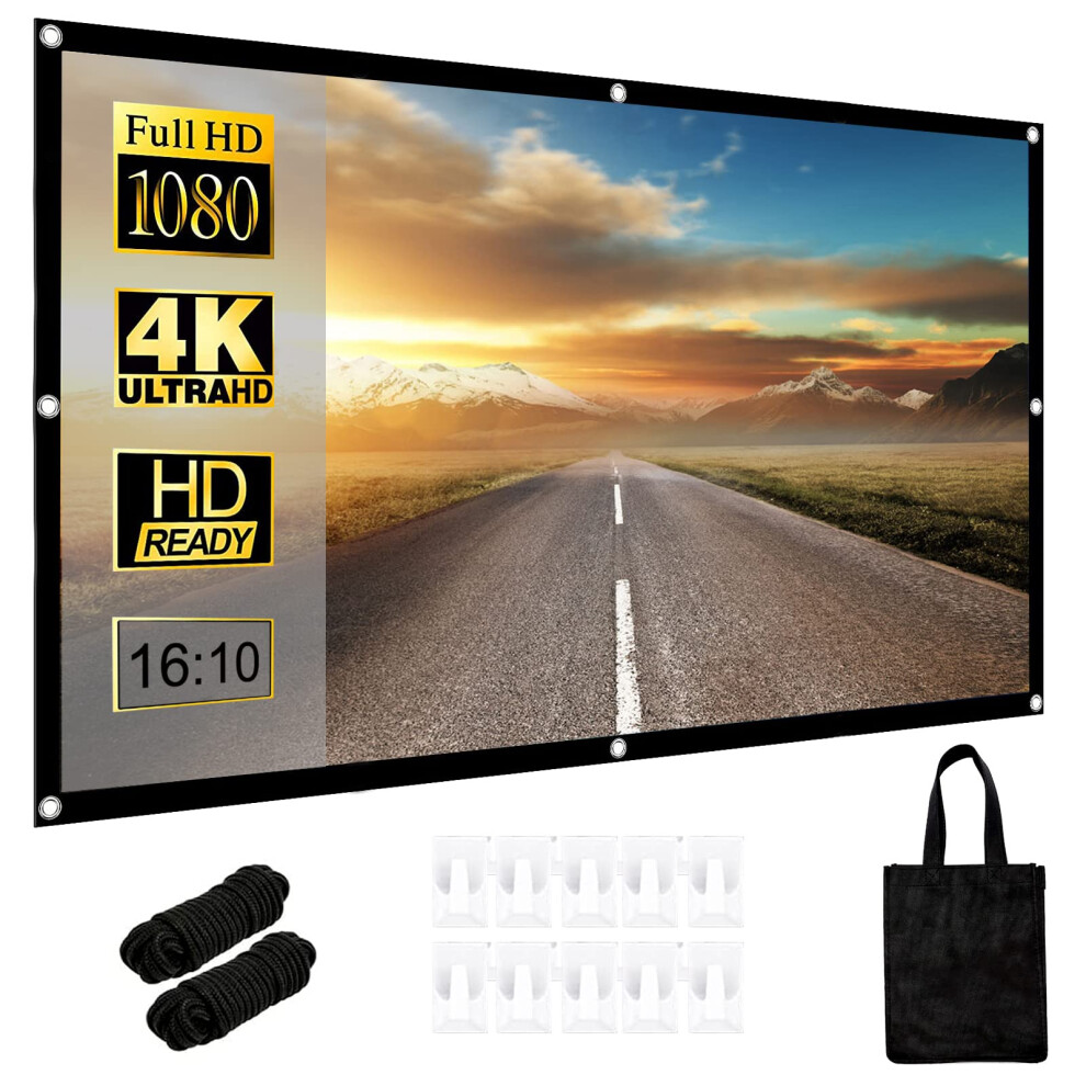 Projector Screen,100Inch 16:10 Hd Portable Movie Screens Projection For School Home Theatre Office, Foldable Double-Sided Movies Screen With Carry Bag 780861190026