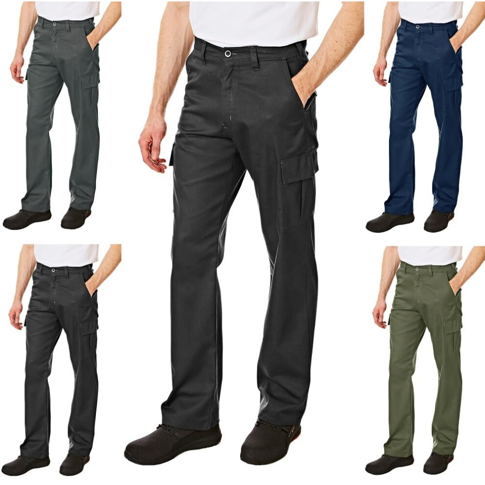 Men's LCPNT205 Heavy Duty Easy Care Multi Pocket Work Safety Classic Cargo Pants Trousers, Black, 36W / 33L