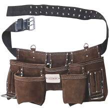BOLTWORK Leather Tool Pouch Nail Pouch PRO Heavy Bag Organizer Hands Tools with Adjustable Waist Nylon Belt Metal Buckle to fit Small to XXL Waist