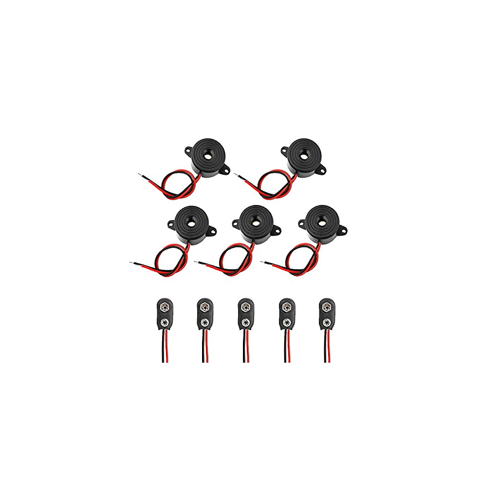 5 Pcs Electronic Buzzer Alarm Active Piezo Buzzer Buzzer Alarm Sounder High Decibel Continuous Sound Beep 9V Battery Clip Connector Kit 661918727528