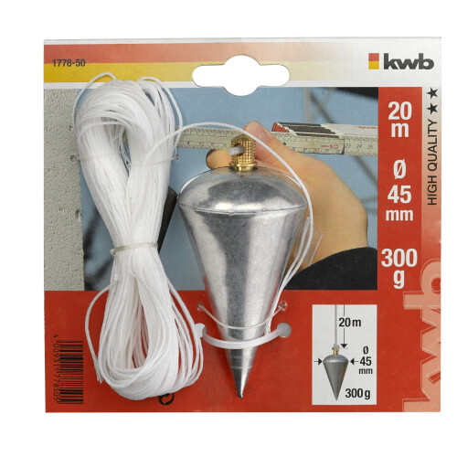 300g Plumb Bob with 20m String - Solid Steel, Brass-Head Screw, for Vertical Alignment 1