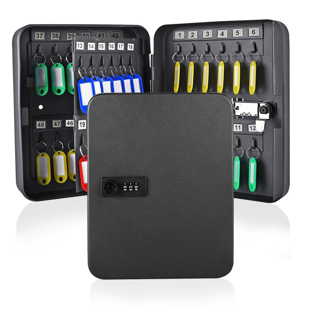 Key Safe Wall Mounted Key Box, Combination Key Safe Key Cabinet With Key Tags, 48-Key Steel Security Lock Box Outside With Combination Lock, Keysafe 784956960273