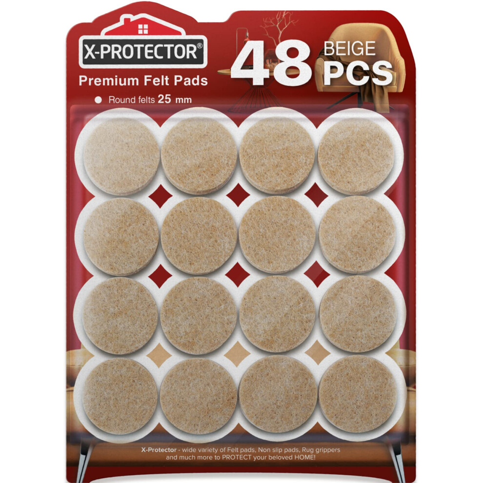 Chair Pads Floor Protectors X-Protector 48 Pcs - Felt Furniture Pads - Premium Chair Feet Protectors - Huge Quantity Floor Protector Pads - Protect 763961987925