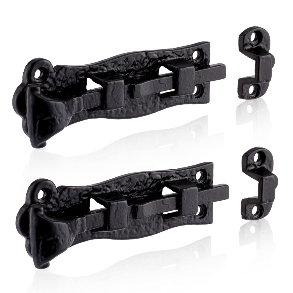 Smithy's Range 2 Pack 120Mm Black Antique Straight Bolts, Traditional Cast Iron Slide Bolt, Surface Mounted Bolt, Ideal For Internal And External 5060568907772