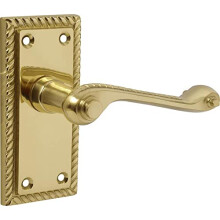 - Georgian Roped Design Lever Door Handles - Polished Brass - 1 Pair - Latch Door Handle - Interior Use - Short Latch
