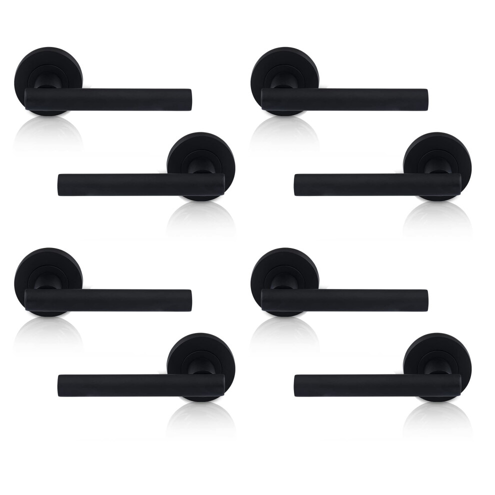 4 Pack Matt Black Liberty Lever On Rose Door Handles, T-Bar Lever Latch Rose Door Handle, Door Handle Set For Internal Wooden Doors. 5060568907352