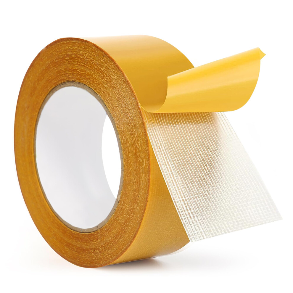 Double Sided Carpet Tape, Rug Tape Strong Adhesive to Grip Hardwood, Tile, Laminate Floor with Size 50mm x 25m