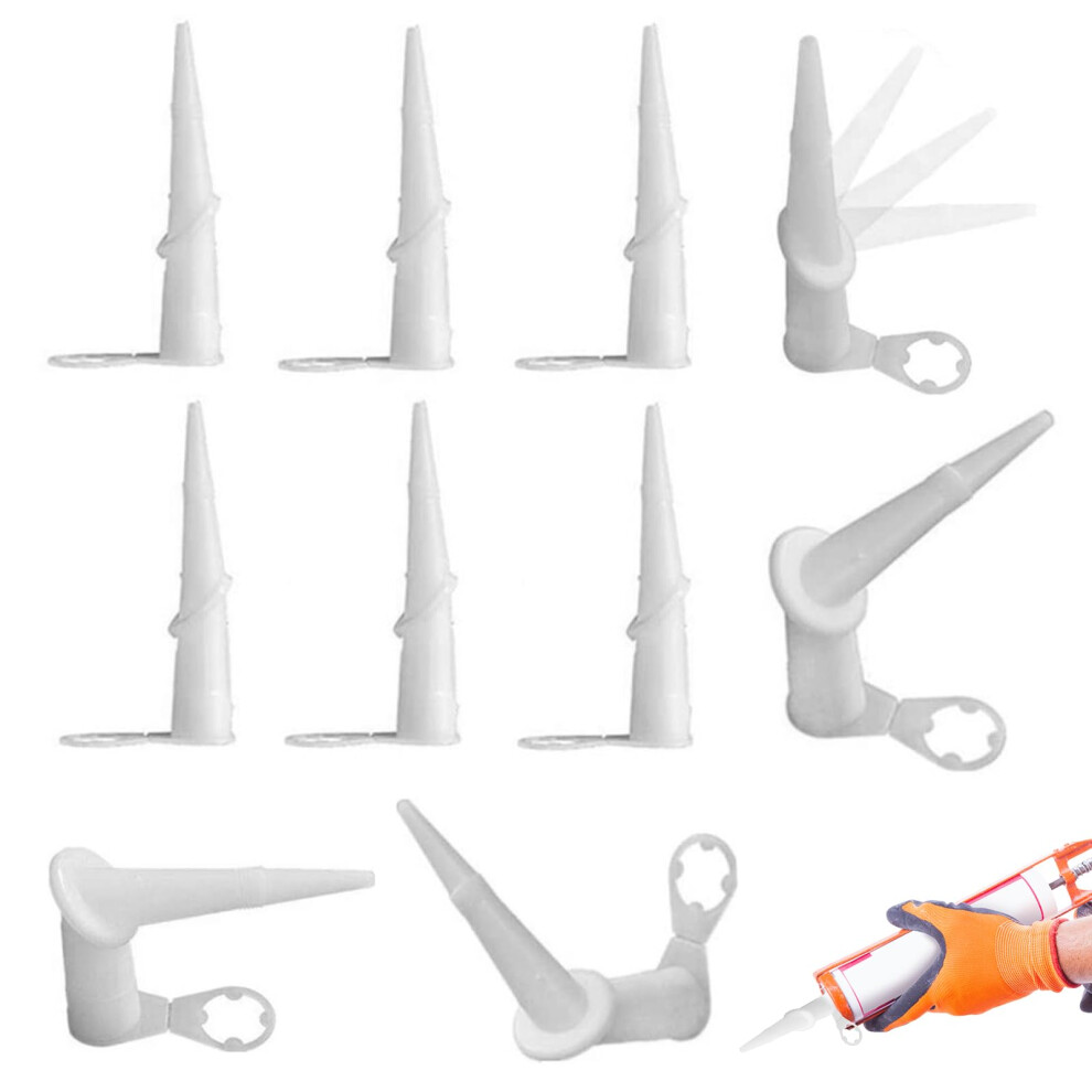 Yuehuamech 10Pcs Silica Angle Nozzle Screw-On Caulking Nozzle 360 Degree Rotation Bent Cone Nozzle Caulking Glue Head Parts,Replacement Silicone Tip 7340319333400