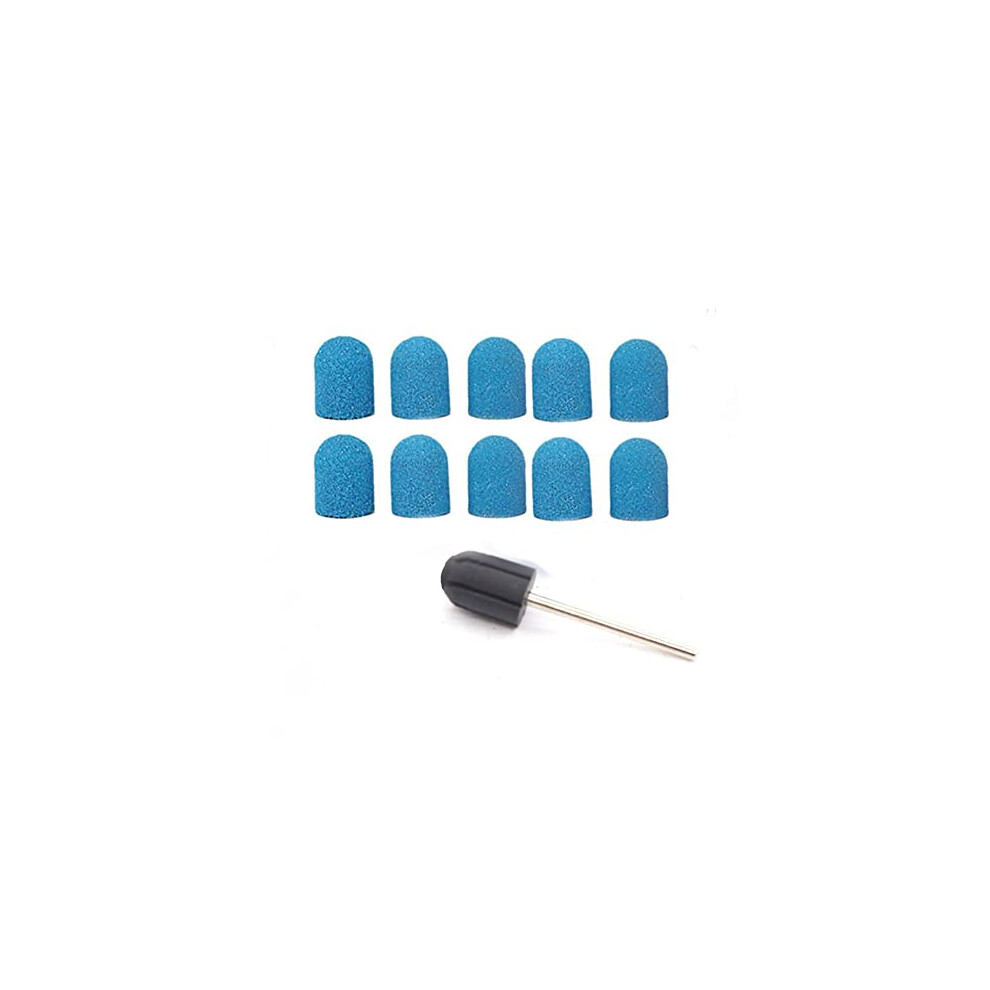 Tophomer Blue 13Mmx19mm Sanding Bands Caps Drum Mandrels Electric Nail Drill Polisher Sand Manicure Pedicure Tool(1 Mandrel+10 Sanding Cap - )