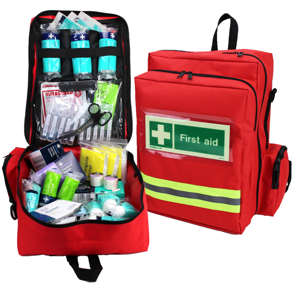 Evaq8 First Response First Aid Kit In Red Rucksack British Standard Compliant Uk Assembled