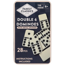 Classic Double 6 Dominoes Tin Gift Set 28 Pieces - Retro Dominoes Game for Children & Adults, Dementia Activities, Pub Game, Kids Age 8 and Above,