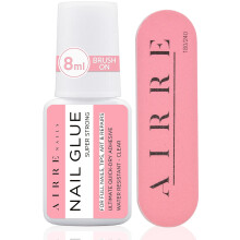 AIRRE Extra Strong Nail Glue for Nail Tips, Press-On Nails & Acrylic Nails (8ml) Brush-On Nail Glue & File for Glue-On Fake Nails, Fix Broken Nail