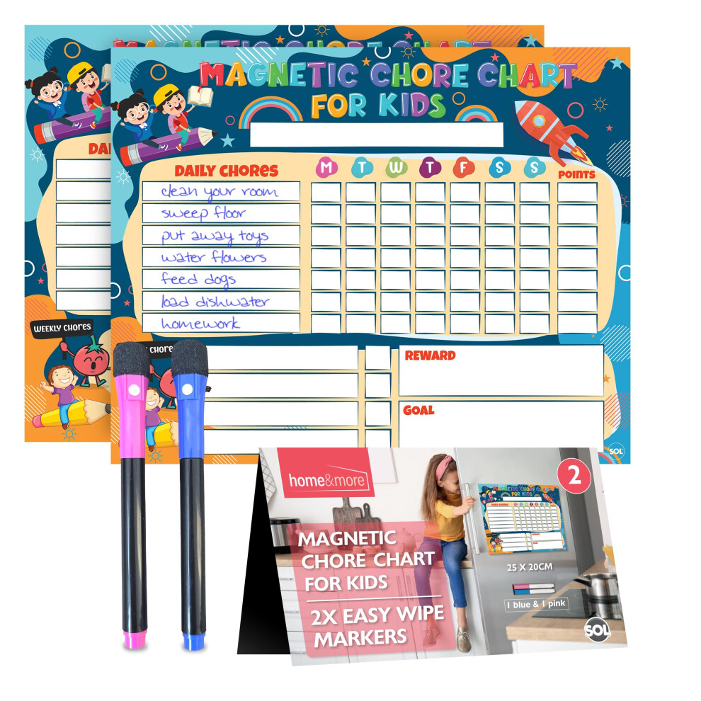 2pk Magnetic Reward Charts for Children with 2 Pens | Chores Board for Family | Kids Magnetic Chore Chart| Behavior Chart for Kids| Chore Chart for