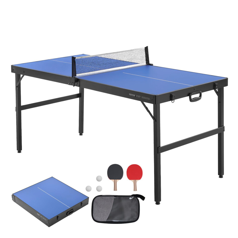 Ping Pong Table, Mid-Size Table Tennis Game, Indoor MDF Table Tennis Table, Foldable Portable Complete Ping Pong Table Set with Net, 2 Paddles, 3