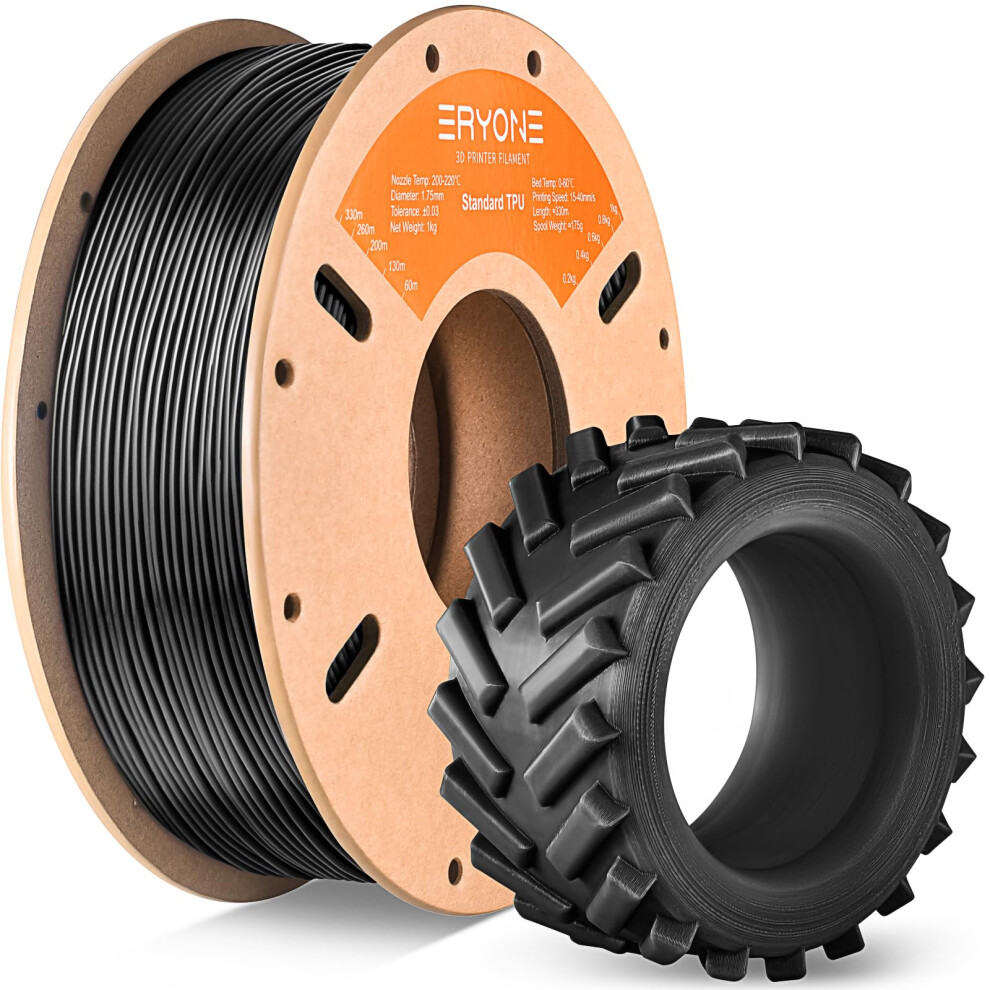 TPU Filament 1.75mm, 3D Printer Filament,Flexible 95A TPU, +/-0.03mm, 1kg 1 Spool(2.2 LBS), Black