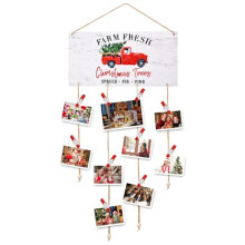 Christmas Card Holder Picture Frames Collage Christmas Card Display with 30 Snowflake Wooden Clips - Farm Fresh Wall Hanging Picture Holder for DIY