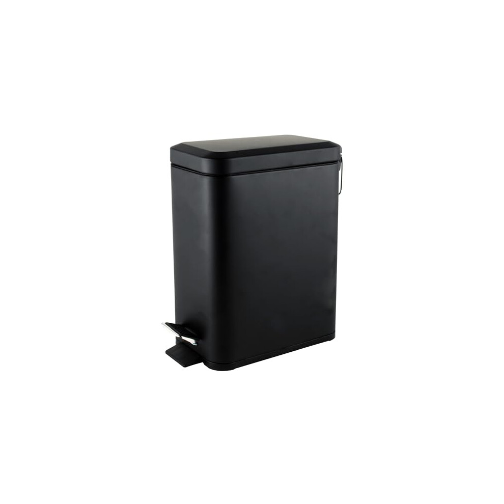 LA041173BLKFEU7 Bathroom Pedal Bin – Rectangular Soft-Close Lid Rubbish Bin, Kitchen/Bedroom/Office Waste, 5 L Capacity Removable Inner Bucket, Slim