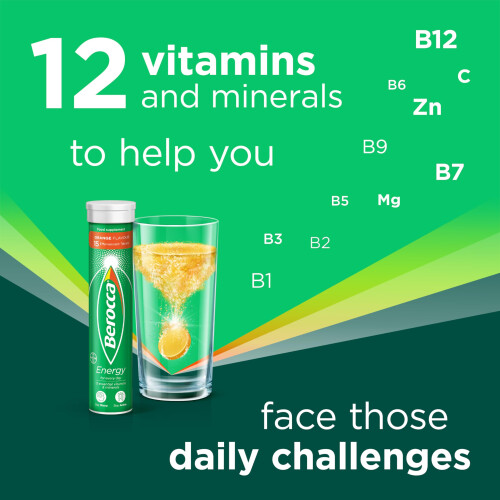 Berocca Energy Vitamin Effervescent Tablets – Natural Orange Flavour, 60 Sugar-Free Tablets 1