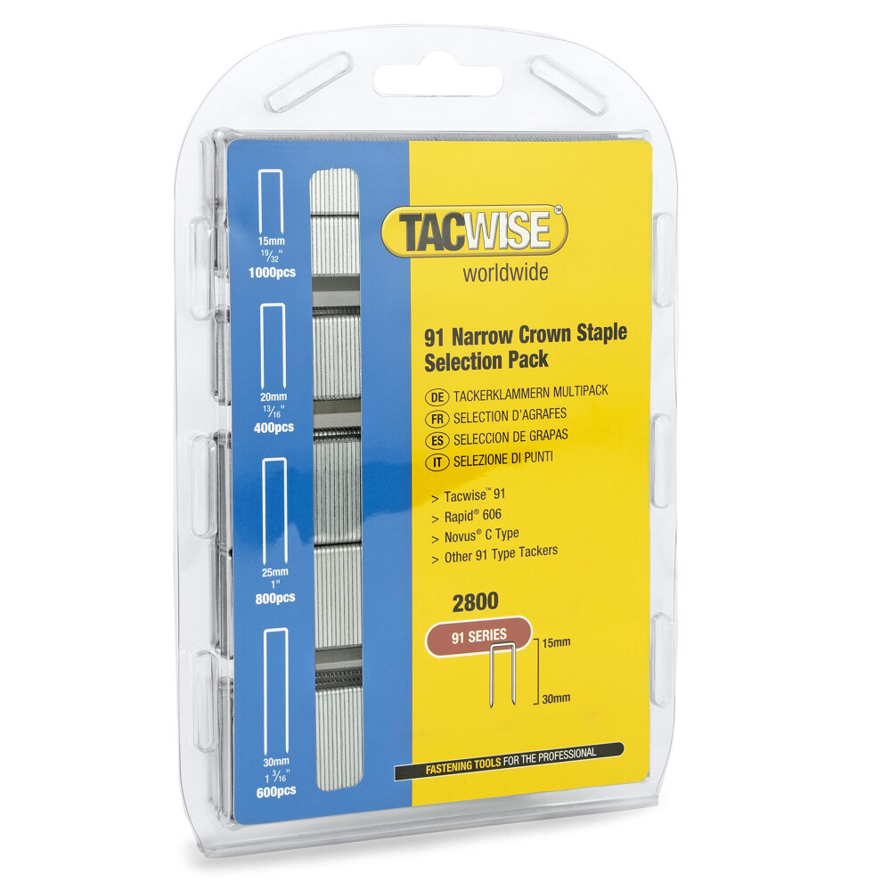 0204 Selection Pack of Type 91 / 15 -30 mm Galvanised Narrow Crown Staples, Pack of 2800