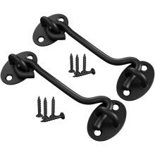 Hook and Eye Latch,Cabin Hook Stainless Steel Door Lock Hook,2-Pack Black Door Latch for Internal Door Hooks to Keep Door Open,75mm Door Catch for