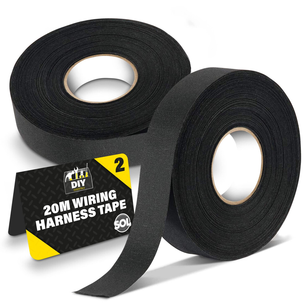 2pk 20m Wiring Harness Tape, Black Loom Binding Felt for Cars, Motorcycle, Durable and Flexible, Heat-Resistant Adhesive Fabric Cloth Strip, Ideal for