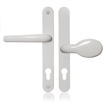 Uros White Door Handle, (PZ 62/92mm, Screw Hole Distance 211mm, 243mm Overall) Aluminium Offset Lever/Pad, UPVC Door Handle