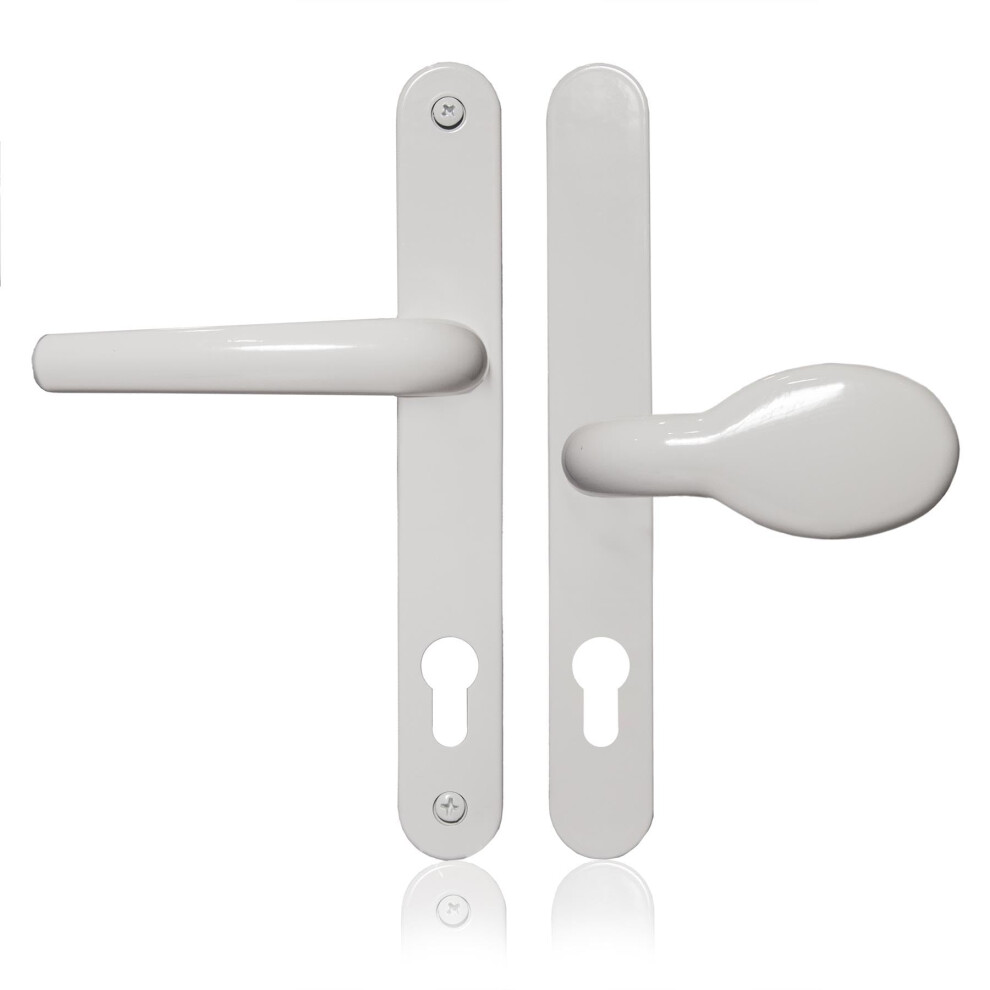 Uros White Door Handle, (Pz 62/92Mm, Screw Hole Distance 211Mm, 243Mm Overall) Aluminium Offset Lever/Pad, Upvc Door Handle 5060568909301