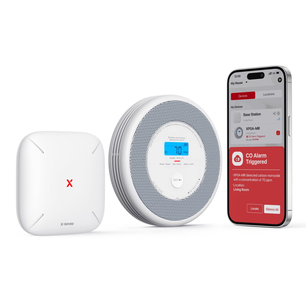 Wi-Fi Combination Smoke And Carbon Monoxide Alarm For Home With English Voice Alerts, Wireless Interlinked Voice Alarm With Sbs50 Base Station, 850053675720