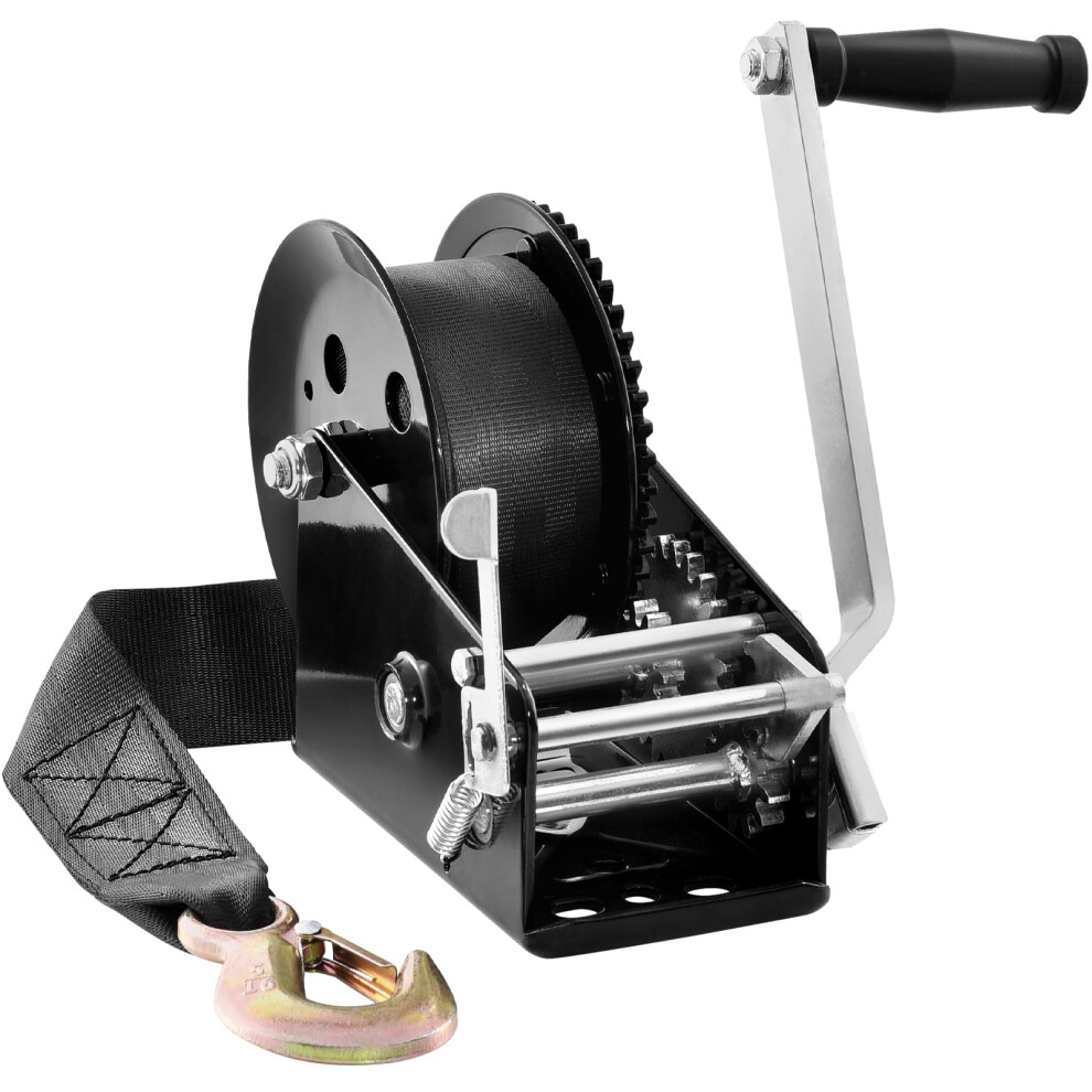 Hand Winch, 3500 lbs Pulling Capacity, Boat Trailer Winch Heavy Duty Rope Crank with 33 ft Polyester Strap and Two-Way Ratchet, Manual Operated Hand