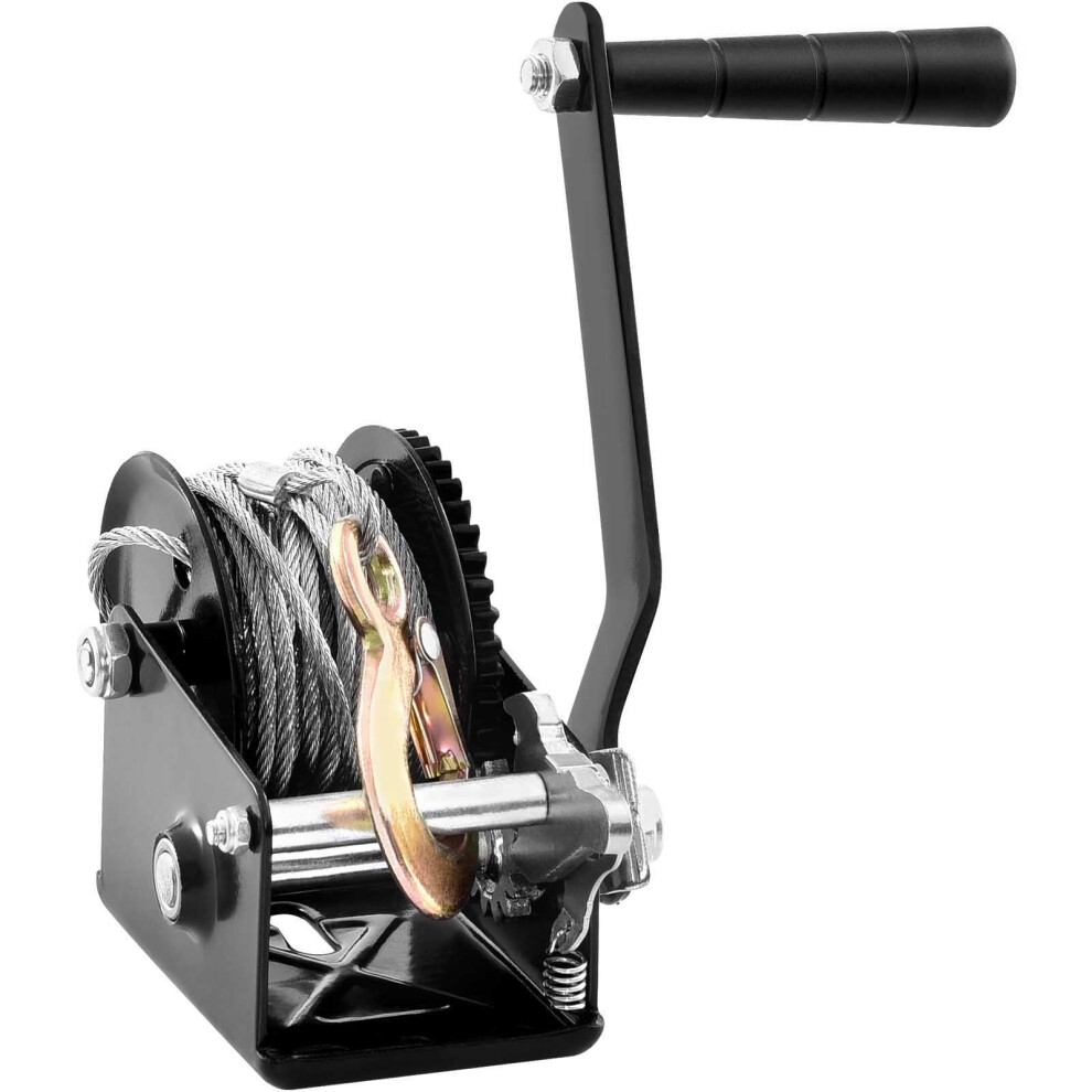 Hand Winch, 800 lbs Pulling Capacity, Boat Trailer Winch Heavy Duty Rope Crank with 33 ft Steel Wire Cable and Two-Way Ratchet, Manual Operated Hand