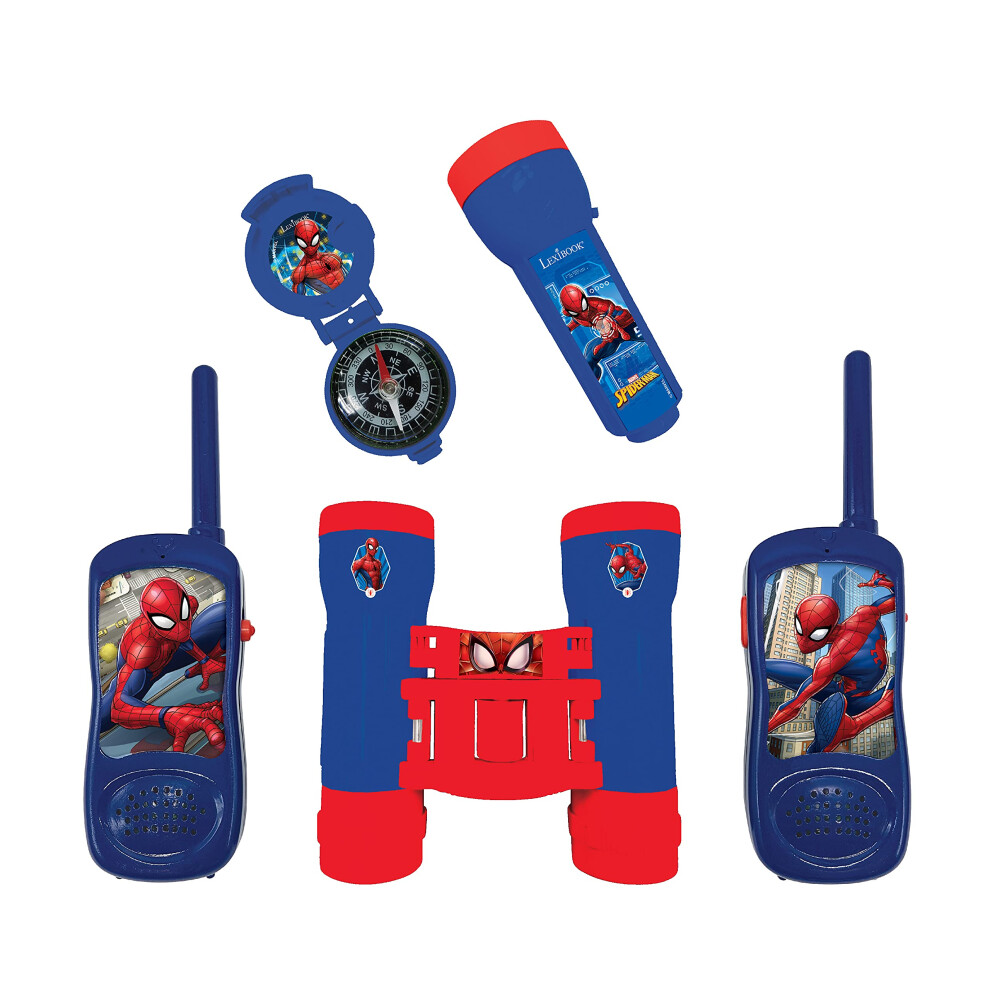 Lexibook, Spider-Man, Adventurer Set For Children, Walkie-Talkies 120M, Binoculars, Compass, Torchlight, Rptw12sp, Colour. Blue/Red 3380743084176