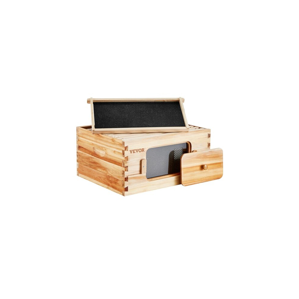 Bee Hive Deep Box Starter Kit, 100% Beeswax Coated Natural Cedar Wood, Langstroth Beehive Kit with 10 Frames and Foundations, Transparent Acrylic Bee