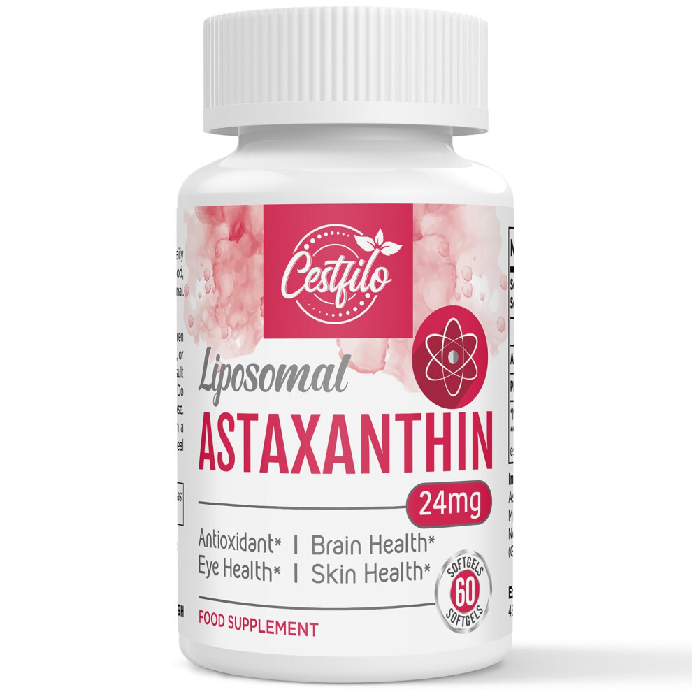 Cestfilo Liposomal Astaxanthin Supplement 24Mg, Maximum Absorption, Natural Antioxidant For Skin & Eye Health, Gluten Free, Non-Gmo & No Gluten (60 Count (Pack