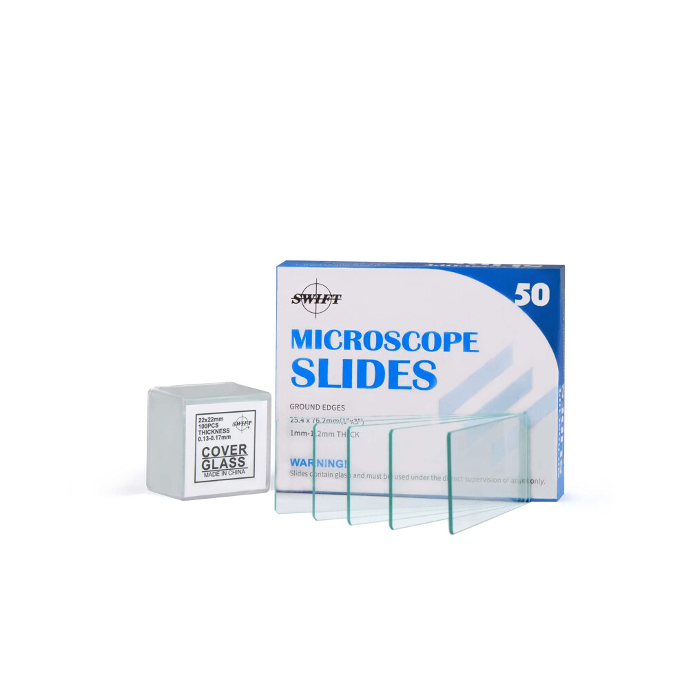 BS50, 50 pcs Pre-Cleaned Blank Ground Edge Glass Microscope Slides and 100 pcs Pre-Cleaned Microscope Coverslips suitable for monocular binocular