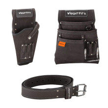 Leather Tool Belt Pouch with Multi Pockets | Hammer Loop Drill Holster Work Tool Organiser & Storage with Belt | Adjustable Waist For Carpenters,