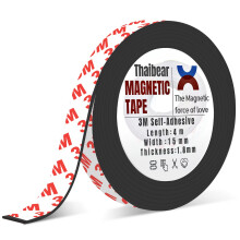 Magnetic Tape, Magnetic Strips with 3M self Adhesive Backing (15mm Wide x 4m Long), Magnet Tape Strip Roll Perfect for DIY, Art Projects, whiteboards